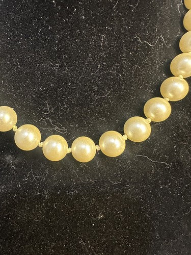 Vintage Swarovski Faux Pearls Necklace With Gold Tone Crystal Enamel Feature