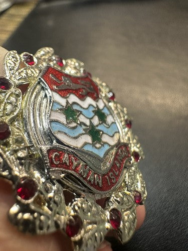 Cayman Islands Crest Shield Souvenir Lapel Pin Brooch Rhinestone