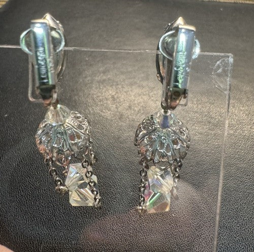 Lewis Segal Vintage Earrings Chandelier Aurora Borealis Statement Clip On