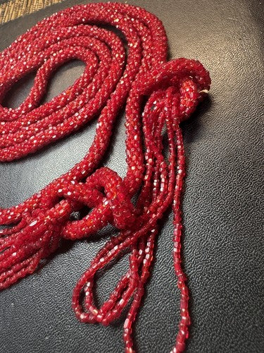 Antique Art Deco Sautoir Red Seed Bead Flapper Lariat Rope Necklace Tassel 57”