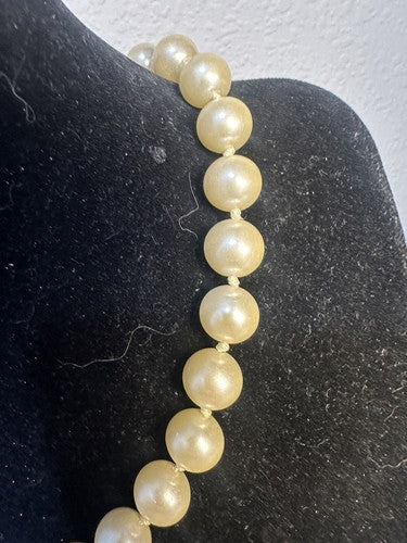 Vintage Swarovski Faux Pearls Necklace With Gold Tone Crystal Enamel Feature