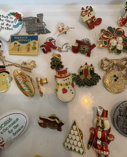 Christmas Lapel Flat Brooch Pin Lot Vintage to Modern 65 pcs