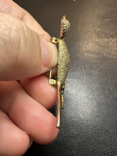VINTAGE ROAD RUNNER STERLING SILVER 925 BROOCH PIN RETRO GOLD TONE