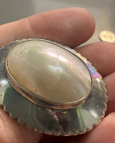 NATIVE AMERICAN NAVAJO GILO & GRACE NAKAI STERLING SILVER MOTHER OF PEARL BROOCH