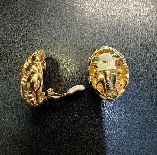 Vintage Ciner Huge Shiny Gold Plated Run Way Statement Clip On Earrings