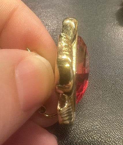 Vintage Signed TRIFARI Statement Gold Tone Red Stone Clip On Earrings