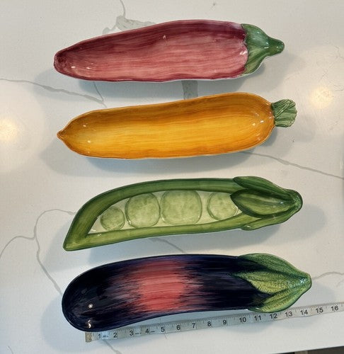 Vietri Vegetable Serving Dishes 4 set - Carrot, Pepper, Peas, & Eggplant - Italy