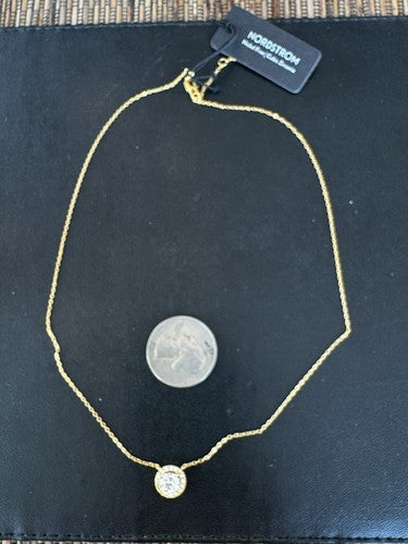 Nordstrom Gold Tone Halo Pendant Cubic Zirconia Necklace NWT
