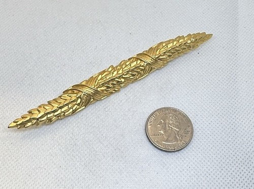 Big VTG 90s Karl Lagerfeld Gold Wheat Bar Brooch Pin 4.75” Runway Couture