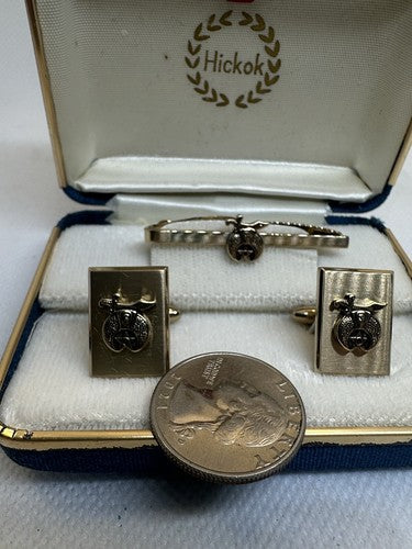 Shriners Vintage HICKOK Cuff Links & Tie Bar Clip Masonic NEW OLD STOCK IN BOX