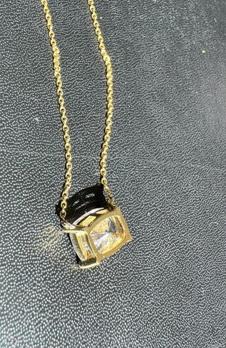 Crislu Sterling Silver 18k Pendant Cushion Cut Pendant Necklace Vermeil 16-18”