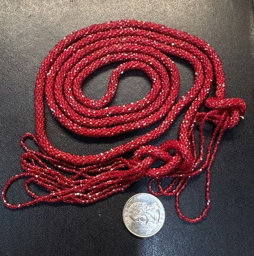 Antique Art Deco Sautoir Red Seed Bead Flapper Lariat Rope Necklace Tassel 57”