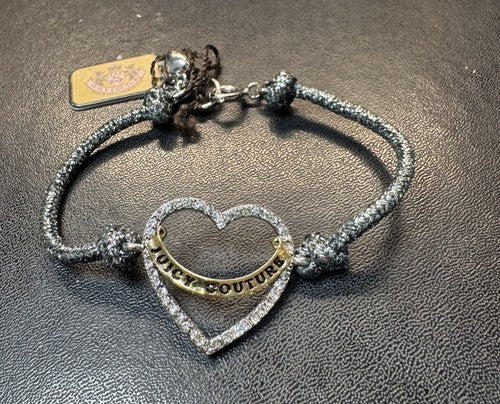 Juicy Couture Pave Crystal Heart Sparkly String Bracelet New with Tags