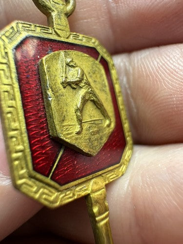Antique Gold Tone Cloisonné Baseball Key Fob Olympic Trophies Co. NY
