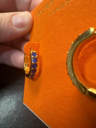 Kurt Geiger London Blue Round Leverback Earrings Be Kind $48 Gold Huggie Hoops