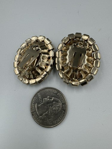 Vintage AB Rhinestone Faux Pearl Gold Tone Clip On Statement Earrings
