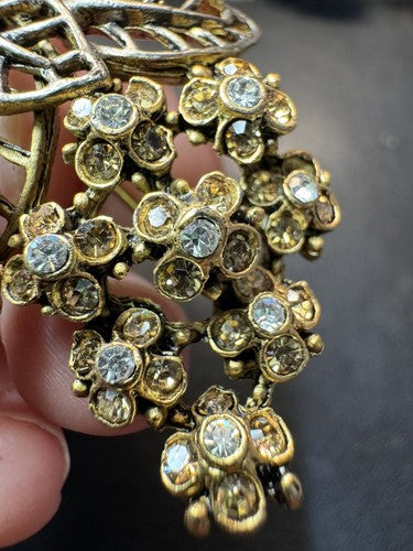 Stunning VTG Oscar De La Renta Rhinestone Large Flower & Bow Brooch