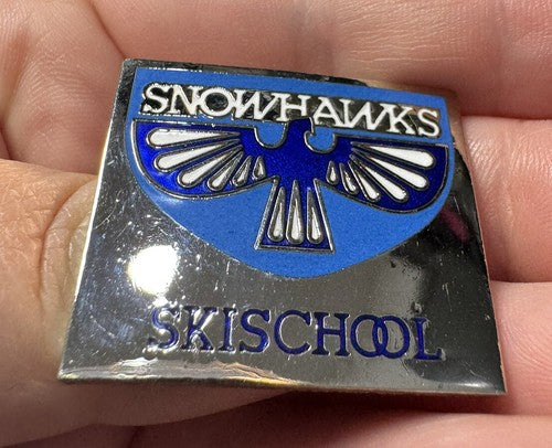Vintage SNOWHAWKS Ski School Enamel Pin Skiing Souvenir Travel Canada