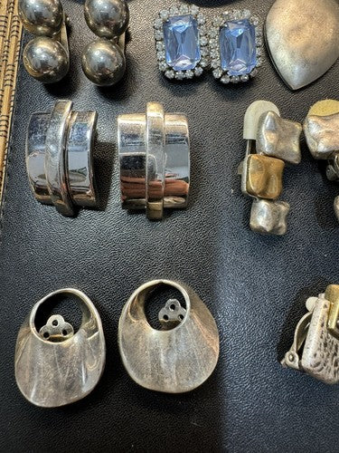 Lot of Vintage Clip On Earrings 13 Pairs Most Signed Pearl Silver Tone Glass