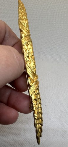 Big VTG 90s Karl Lagerfeld Gold Wheat Bar Brooch Pin 4.75” Runway Couture