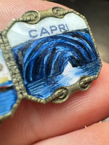 Antique NAPOLI CAPRI Pin ITALY Souvenir Travel Lapel Diptych Naples
