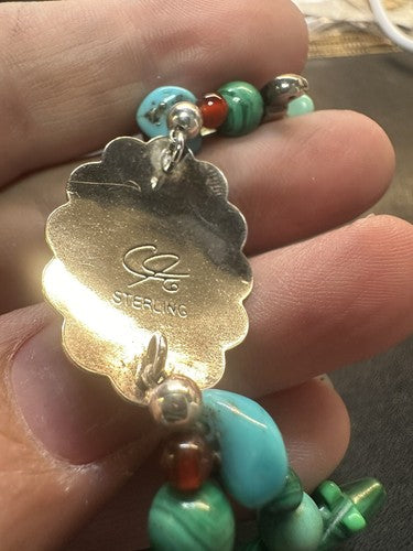 Carolyn Pollack Sterling Silver Multi Gemstone Concho Fetish Bracelet Beautiful!