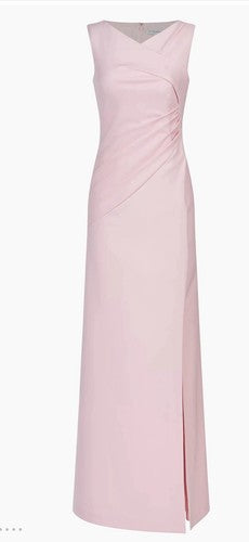 NWT $318 Kay Unger Nicolette Sleeveless Gown Pink Pearl V-Portrait Neck Size 12