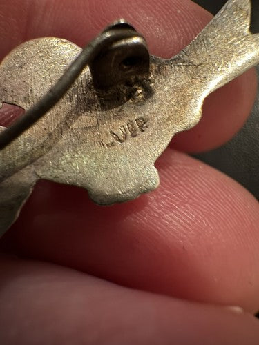 ANTIQUE MEXICO SILVER PIN BROOCH LOVE BIRDS