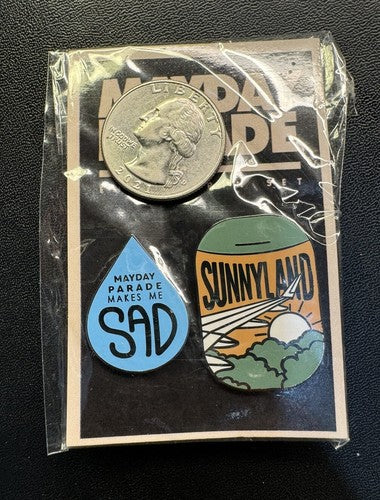 MAYDAY PARADE Makes Me Sad, Sunnyland 2 Piece Enamel Pins - Excellent!