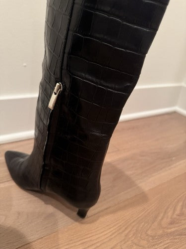TOTEME The Wide Shaft $1130 Black Croco 50mm Boots Authentic