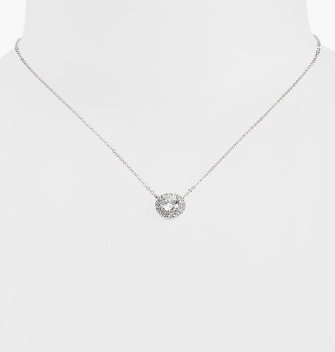 Nordstrom Silver Halo Pendant Cubic Zirconia Necklace NWT