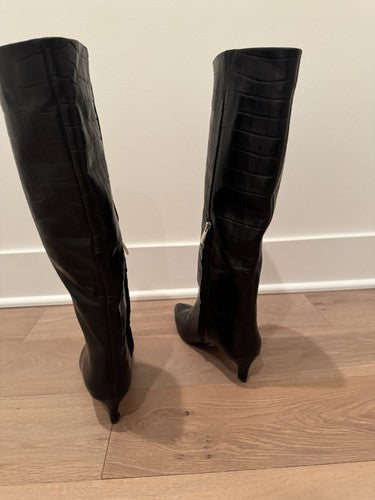 TOTEME The Wide Shaft $1130 Black Croco 50mm Boots Authentic