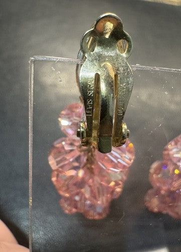 Lewis Segal Vintage Earrings Chandelier Pink Aurora Borealis Statement Clip On