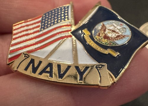 United States Navy Lapel Hat Jacket Pin, US Flag - Stars & Stripes - 1 1/2” Wide