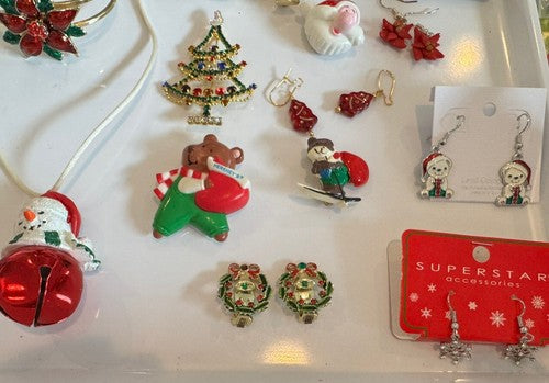 Lot Vintage To Now Christmas Pins Brooch Earrings Lot Some Signed 49pcs.