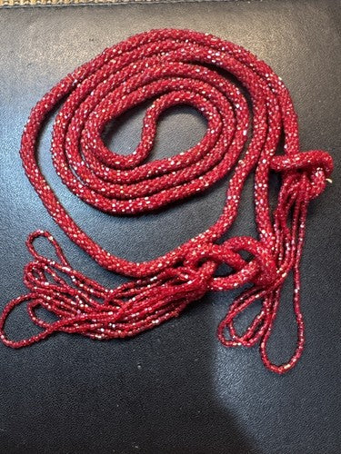 Antique Art Deco Sautoir Red Seed Bead Flapper Lariat Rope Necklace Tassel 57”