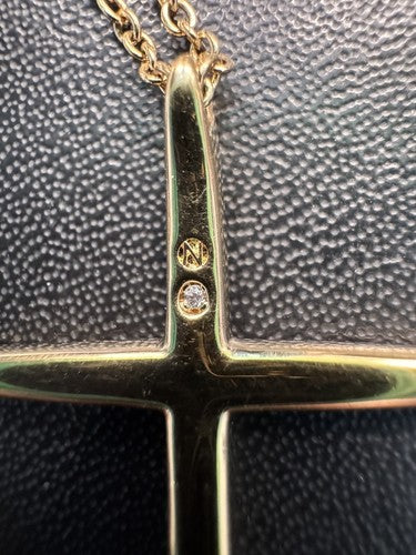 Elegant Nadri Crystal Rhinestone Gold Tone Cross Pendant 25" Necklace