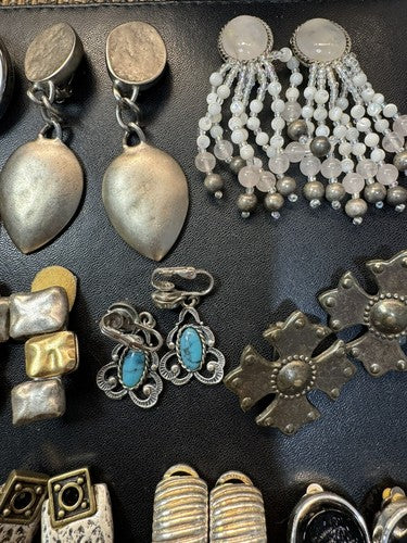 Lot of Vintage Clip On Earrings 13 Pairs Most Signed Pearl Silver Tone Glass