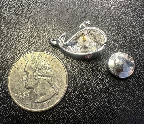 Swarovski (Signed) Silver Encrusted With Blue Crystals Whale Lapel Pin/Tie Tac