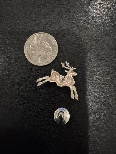 Vintage Signed Avon Christmas Reindeer Silvertone Lapel Pin w/ Red Stones c1987