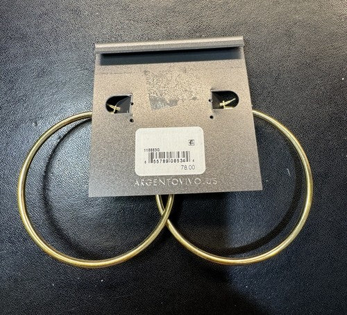 Argento Vivo STERLING SILVER Large Tubular Hoop Earrings GOLD Color 2.5” NEW
