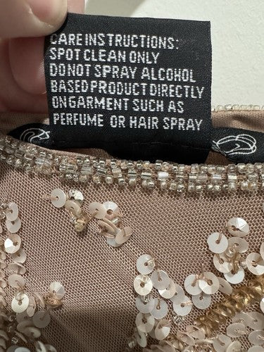 Pisarro Nights Beaded Mesh Midi Gown Beaded Sequin Beige Dress Size 10