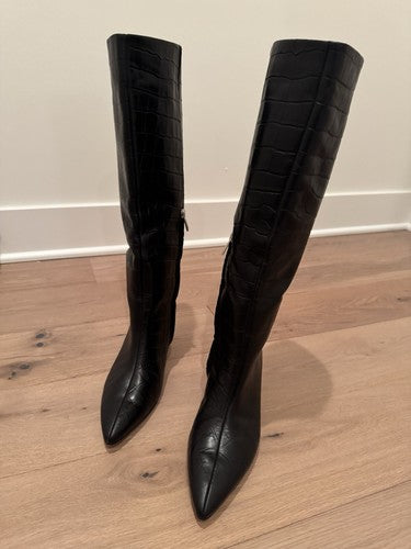 TOTEME The Wide Shaft $1130 Black Croco 50mm Boots Authentic