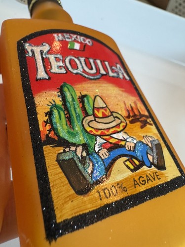 NWT- Glass Tequila Bottle Christmas Tree Ornament Orange Glitter Agave Mexico