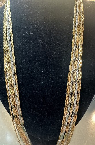 Vintage Faceted Etched Metal Chain Necklace Multi Strand Gold Silver Tone
