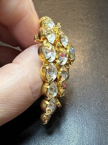 VINTAGE JULIANA DELIZZA & ELSTER AURORA BOREALIS FILIGREE BROOCH EUC GOLD TONE