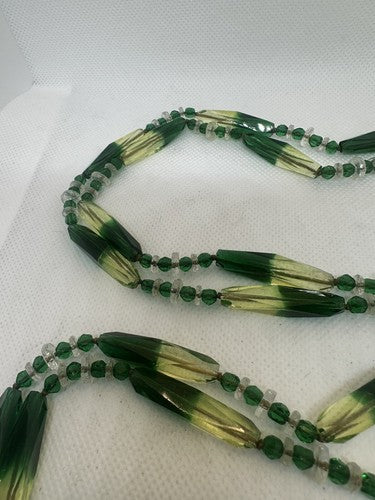 Antique Czech Uranium Vaseline Glass Faceted Bead Necklace Art Deco Flapper 50"