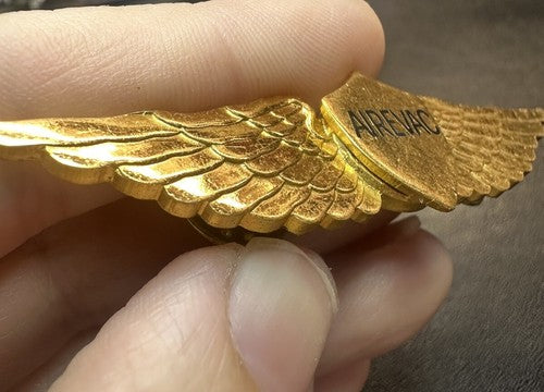 Vintage Flight AIREVAC Crew Member Brass Wings Pin Helicopter Pilot Wings