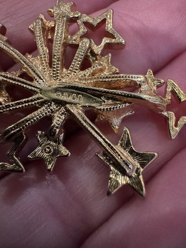 VTG Avon Patriotic Fireworks July 4th Stars Rhinestones Enamel Pin Tie Tack Flag