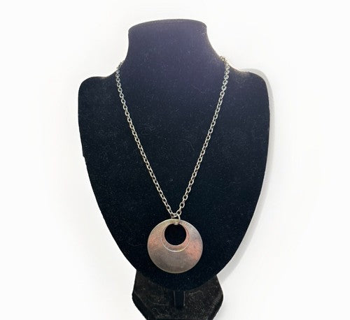 Marjorie Baer SF Silver Tone Modernist Pendant w/ Bronze Tone Chain Necklace